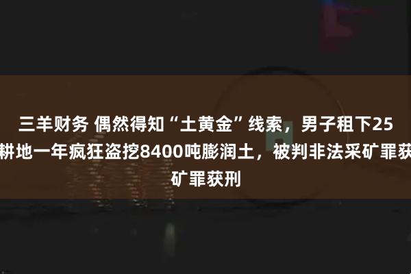 三羊财务 偶然得知“土黄金”线索，男子租下25亩耕地一年疯狂盗挖8400吨膨润土，被判非法采矿罪获刑